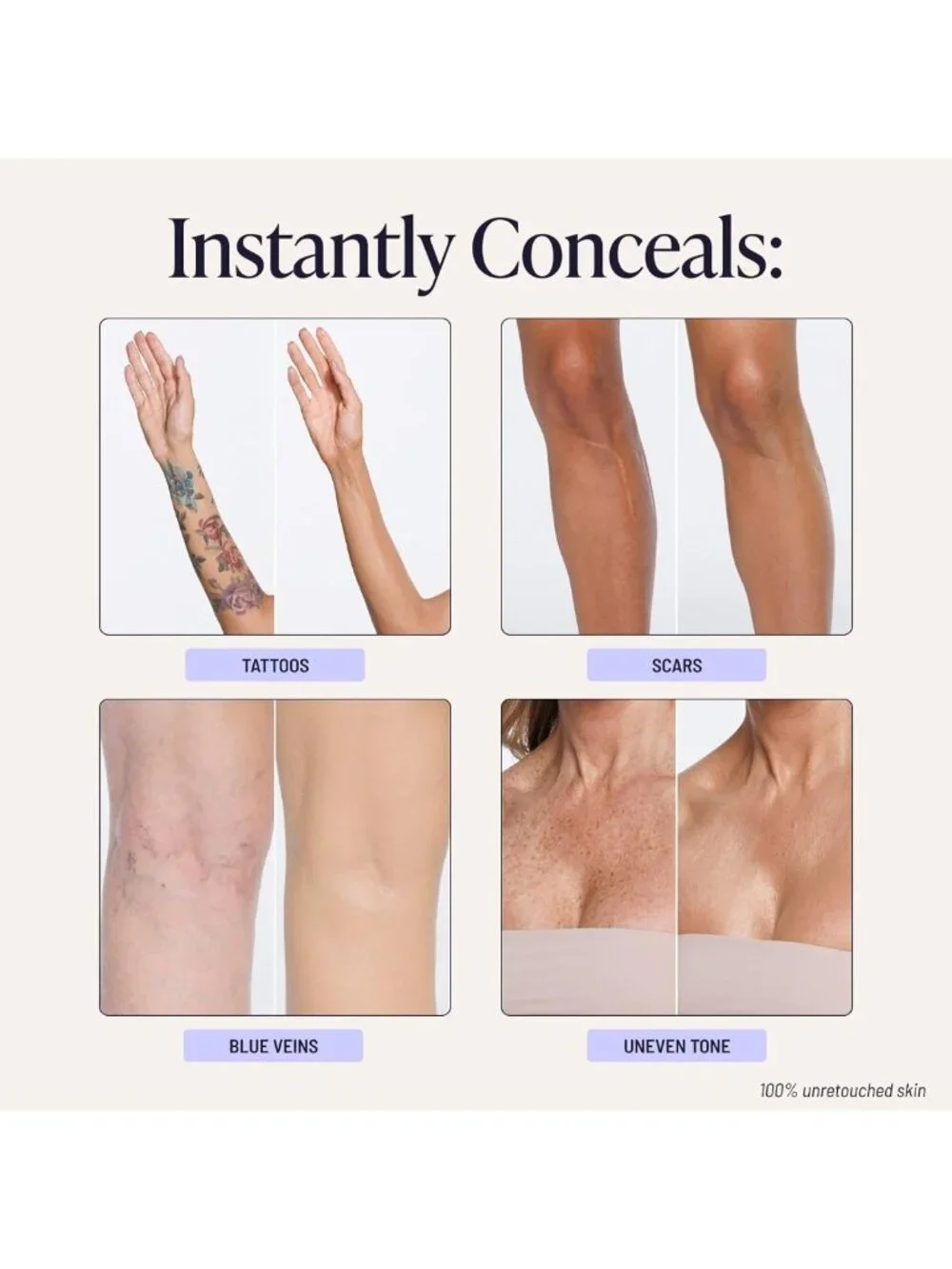 Waterproof Body Makeup & Brush - Leg Coverage, Tattoo Concealer, Golden Radiance